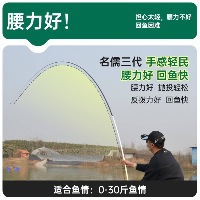 客友名儒三代鱼竿钓鱼竿手竿超轻超硬台钓竿轻量大小综合竿鲫鱼竿-图2