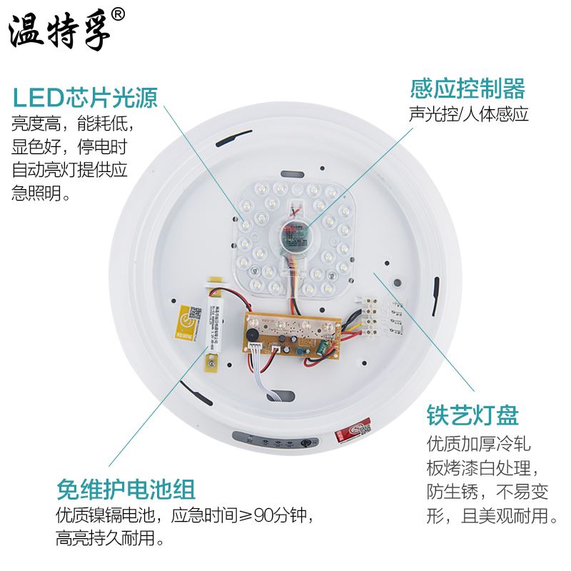 温特孚led消防应急灯声控人体感应灯楼道商场停电照明应急吸顶灯 - 图2