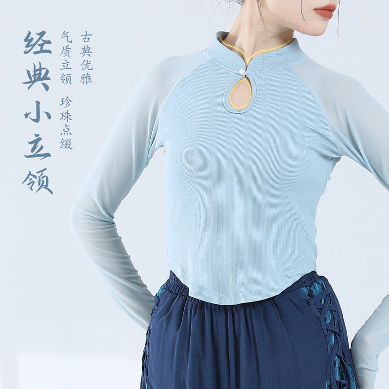 艾舞戈现代舞练功服上衣女新款中式舞蹈服中袖古典中国舞形体服装