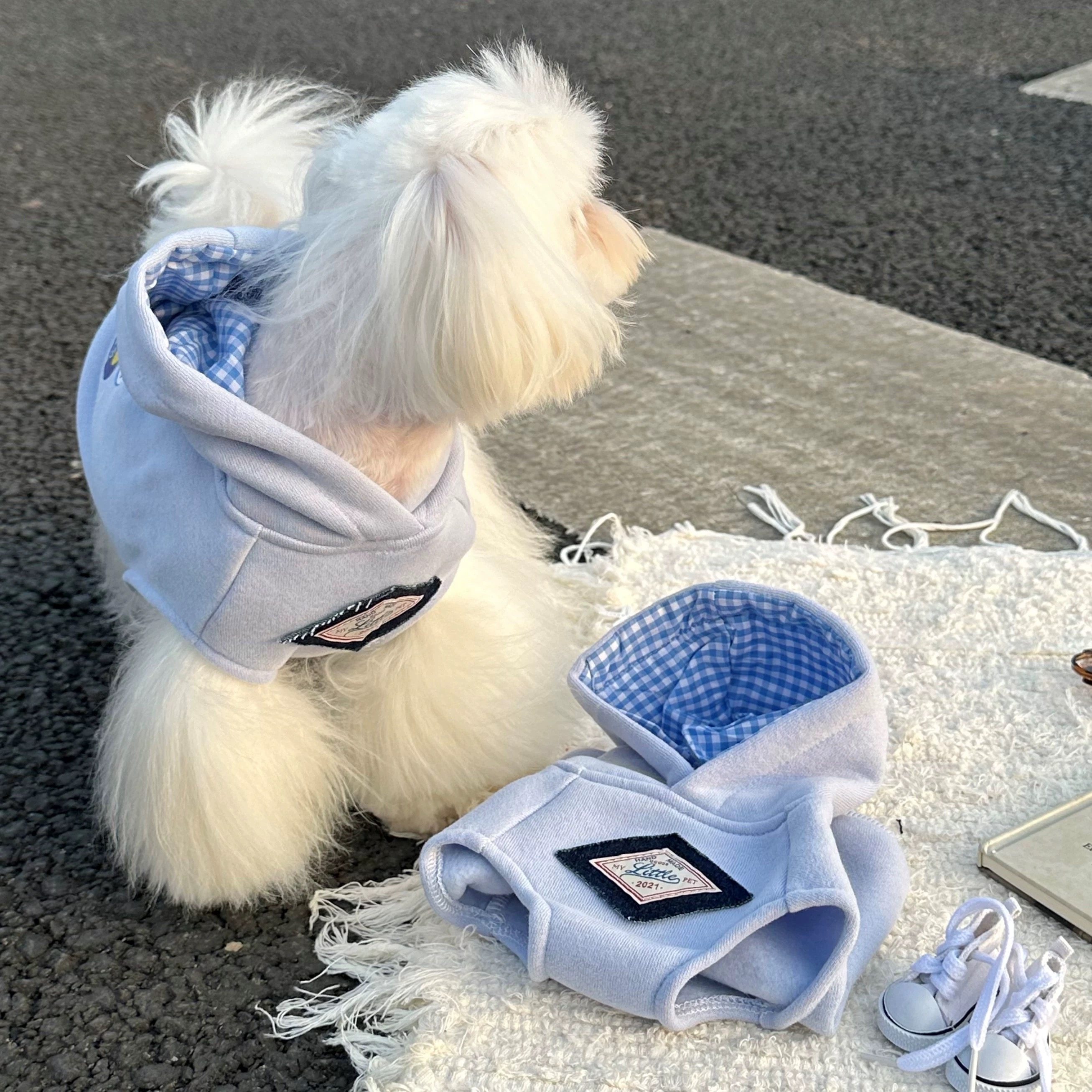 浅蓝色水果印花加绒无袖连帽卫衣秋冬新款猫咪狗狗宠物衣服保暖潮,淘宝优惠券,粉丝福利购,淘宝优惠卷