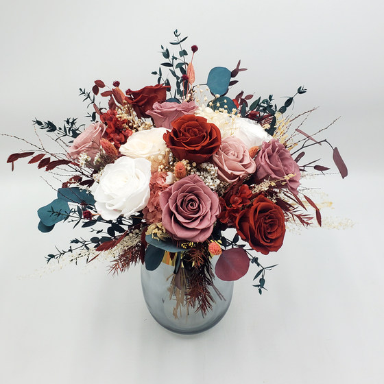 进口永生花真花复古卡布奇诺玫瑰轻奢客厅装饰干花花束生日礼物