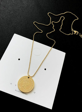 金属硬币女王头像不掉色锁骨链