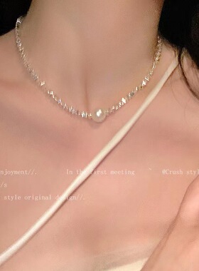 心动款~珍珠项链女百搭拼接爱心锁骨链轻奢气质串珠项链
