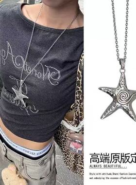 小众韩系设计星星项链链长银色十字架朋克辣妹复古颈饰
