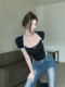 Pure Desire Ceiling Sweet Hot Girl Square Neck Short Sleeve T-Shirt