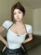 Pure Desire Ceiling Sweet Hot Girl Square Neck Short Sleeve T-Shirt