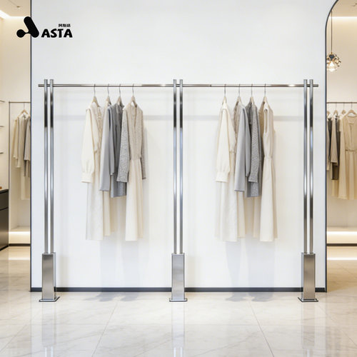 服装店展示架上墙落地不锈钢挂衣架陈列架服装货架立柱挂衣服架子 - 图1