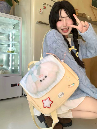NICE新款日系可爱卡通毛绒公仔双肩包女大容量学生书包 - 图0