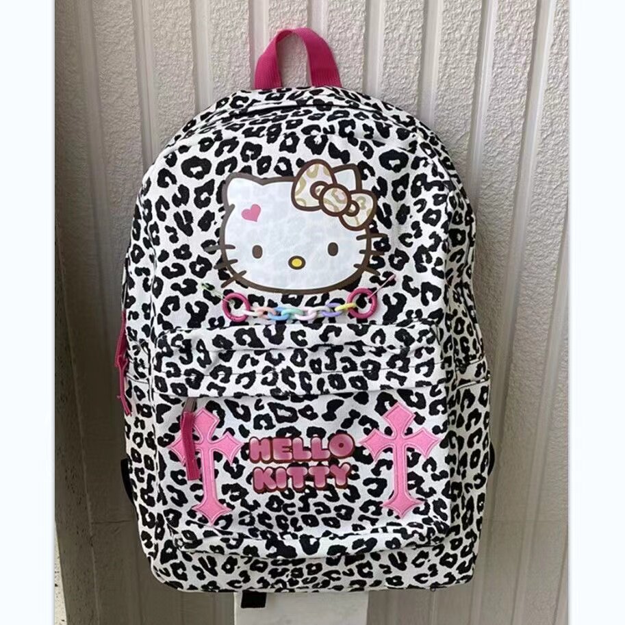 2022新款HelloKitty奶纹豹纹双肩包甜辣妹大容量学生党书包ins_虎窝淘