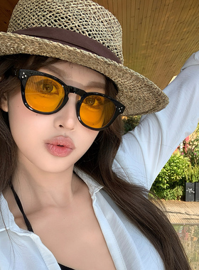 2025新款韩版网红夜视透明黄色眼镜女潮复古高级感ins太阳镜百搭
