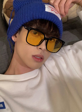 黄色墨镜防紫外线方形复古男女