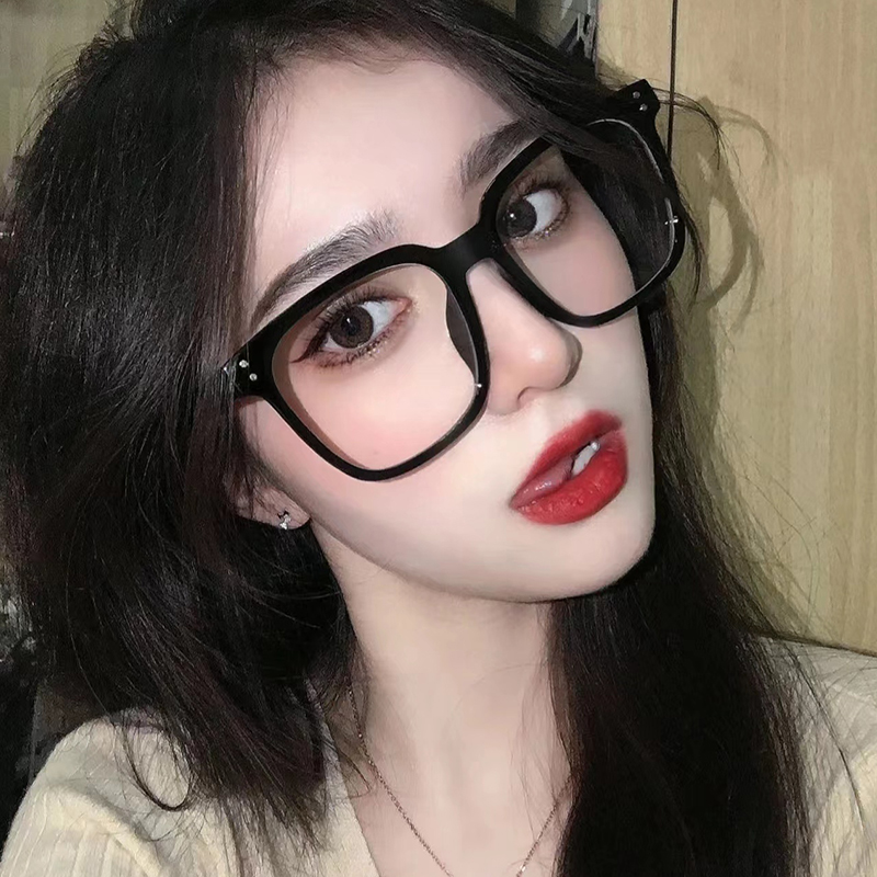 网红复古大框眼镜女韩版ins圆脸显瘦素颜防蓝光眼镜可配近视度数 - 图0