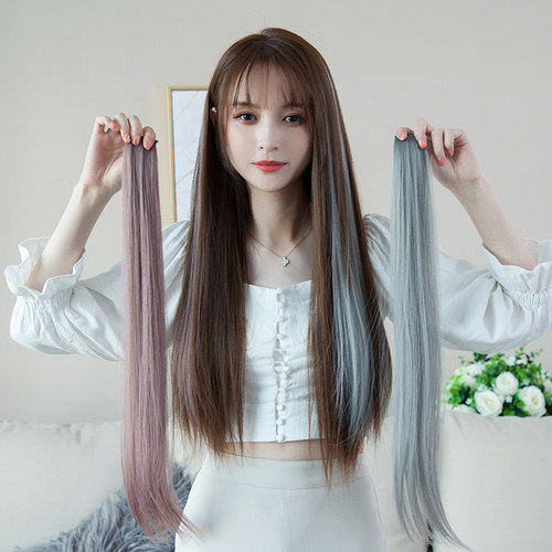 彩色挂耳染发辫假发片女夏挑染接发条短款贴片梵舌妮挂耳烫接发片 - 图0
