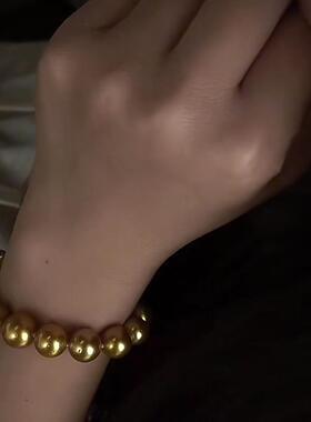 菲律宾南洋金珠手串深海母贝金珍珠手链海水珍珠浓金珍珠茶金珍珠