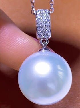 925银澳白珍珠吊坠维纳斯冷光白绸缎光泽法式珍珠澳母贝锁骨链女