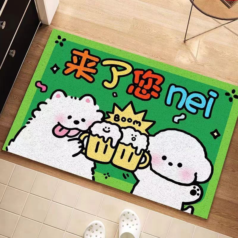 卡通搞怪线条小狗入户门地垫丝圈入户进门口蹭脚垫子防滑耐脏地垫,淘宝优惠券,粉丝福利购,淘宝优惠卷