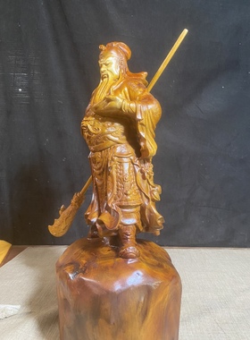 老花樟木雕关公神像摆件香樟木武财神客厅家居店铺开业根雕工艺品