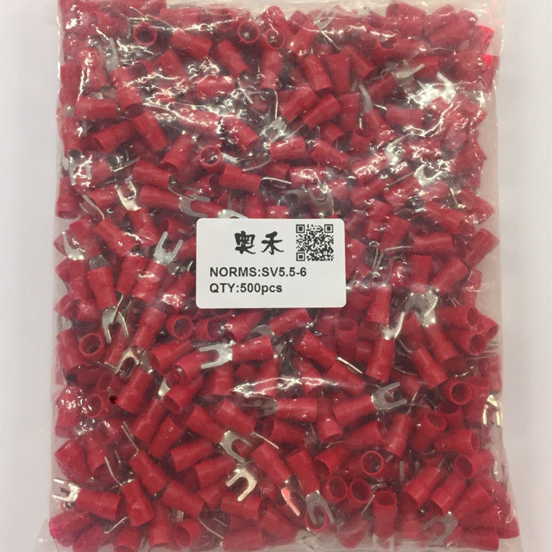 厂家直销SV5.5-6冷压接线端子U型叉形预绝缘铜鼻500只装深圳奥禾,淘宝优惠券,粉丝福利购,淘宝优惠卷