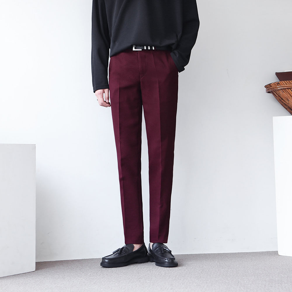 直筒西裤酒红色男裤西装裤男九分裤痞帅韩版潮流微弹低腰男士裤子,淘宝优惠券,粉丝福利购,淘宝优惠卷