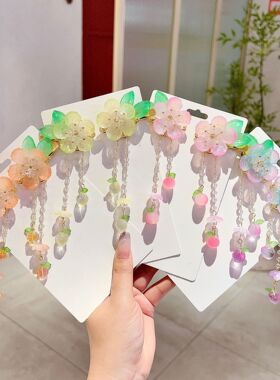 发饰发夹儿童流苏步摇边夹头花女童头饰品古装汉服配饰珍珠双马尾