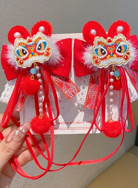 古装汉服头饰中国风女童头饰女孩红色发卡新年蝴蝶结发夹圣诞跨境