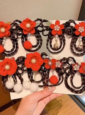儿童假发辫子发饰新年古风毛球汉服发卡宝宝中国风唐装配饰头饰