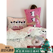 (Floral Face Cat) Olio Small Wang Autumn Winter Girl Hearts Milk Suede Printed Lovely Warm And Comfortable Four Sets