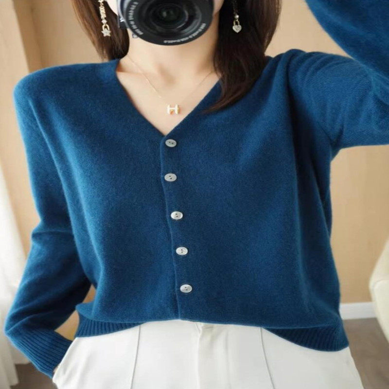 开衫外套女针织打底衫V领长袖2024年春秋季新款外搭毛衣 女装韩版