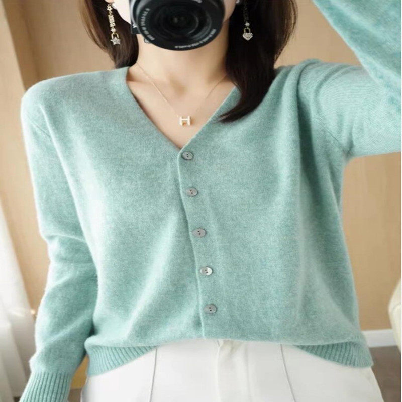 开衫外套女针织打底衫V领长袖2024年春秋季新款外搭毛衣 女装韩版