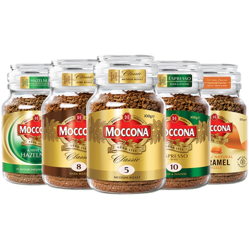 Moccona摩可纳咖啡8号榛果味无蔗糖学生提神美式冻干速溶黑咖啡粉