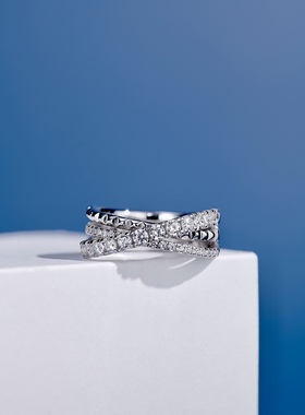 三圈钻戒戒指立体时尚款个性时尚品味通体925银镀金手工镶嵌戒指