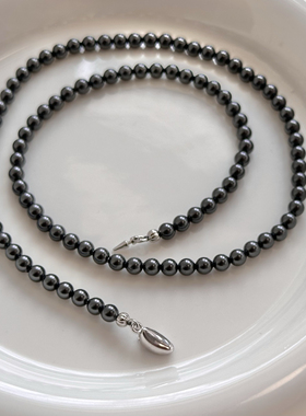 Joie黑色大溪地4/6mmBaby珠纯银元宝扣项链韩国博主Fever送礼女友