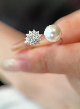 新款18k超闪s925纯银镶钻雪花戒指小众设计高级轻奢感开口可调节