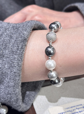 新品大溪地真多麻澳白黑白灰三色混彩满钻磁吸扣珍珠手链项链