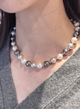 新品大溪地混色海水珠质感项链耳钉套装轻奢小众高级感送礼套装