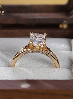 S925银莫桑钻2ct520双环吻戒指女