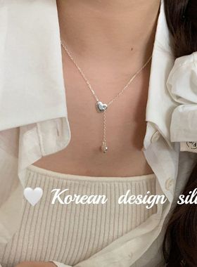 韩版ins风小众设计饰品 S925纯银精巧立体爱心项链高级感锁骨链女