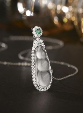 s925纯银新款新中式水沫玉四季豆吊坠项链国潮时尚百搭女生锁骨链