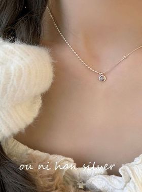欧尼 925纯银LUCKY幸运豆豆字母项链女ins风小众设计choker锁骨链