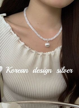 韩国东大门小众高级感设计饰品S925纯银算盘冰纹石圆球拉丝项链女