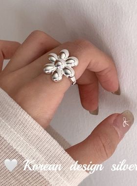 2024年新款韩国重工简约S925纯银光面太阳花戒指女 ins风小众设计