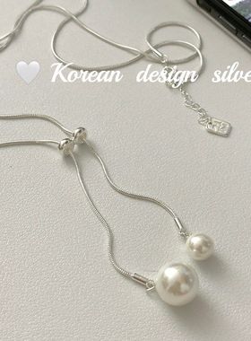 秋冬款上新饰品 S925纯银长长款蛇骨珍珠毛衣链项链女 小众设计