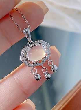 娅希S925纯银祥云如意平安锁项链女新中式国风玉髓简约流苏锁骨链