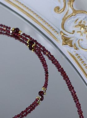 24夏新中式国风天然石榴石极细项链长款925纯银扎基拉姆高级小众