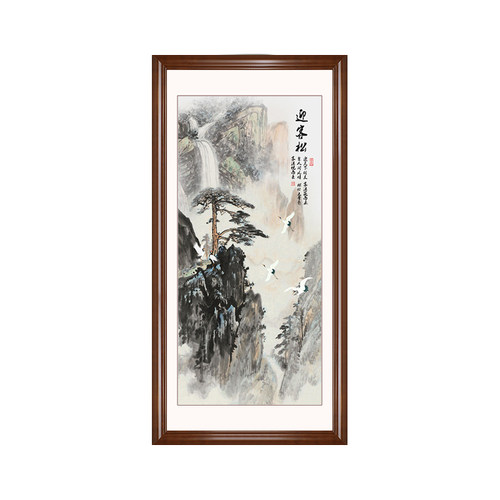 国画山水画中国风玄关装饰画办公室竖版迎客松过道壁画新中式挂画 - 图0