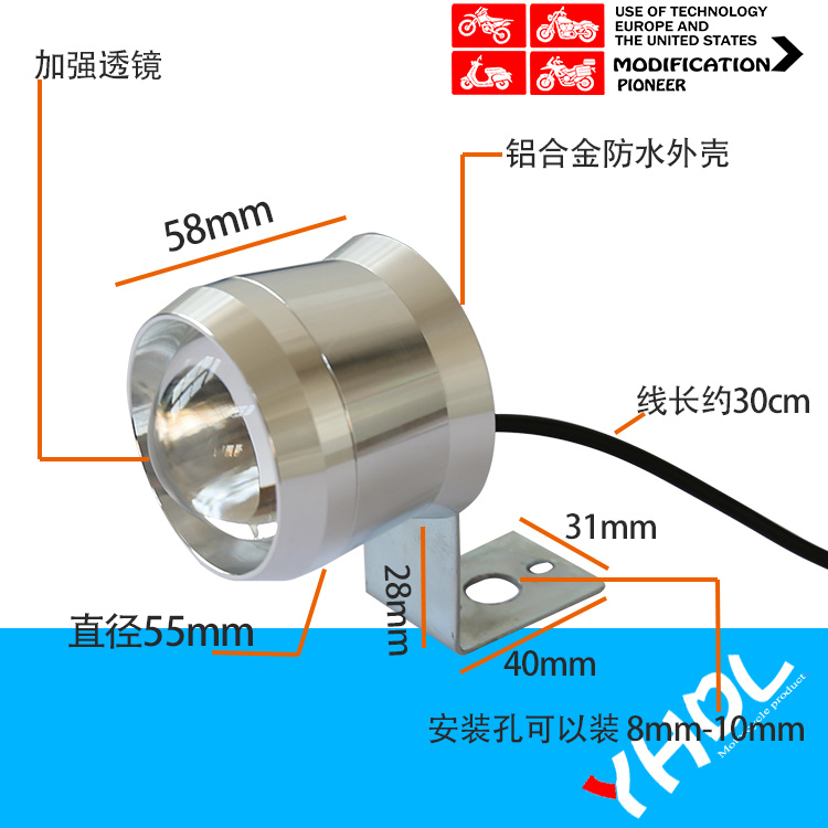 鬼火改装电动踏板车大灯后视镜LED大灯高亮LED射灯GW250射灯-E1 - 图0