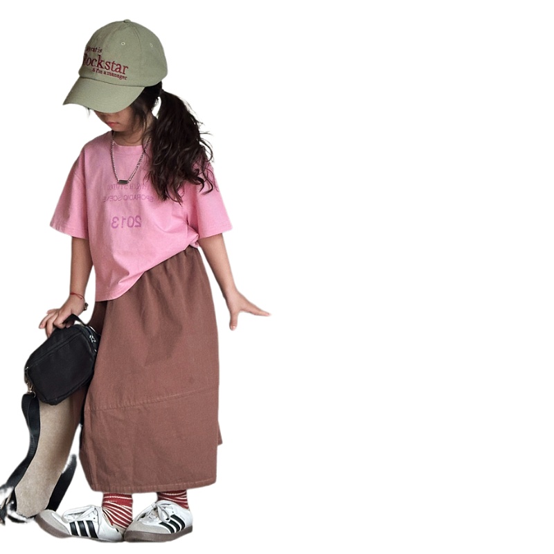 韩版儿童复古洋气半身裙2024夏装新款时尚宽松A字裙女童棉布裙子 - 图3