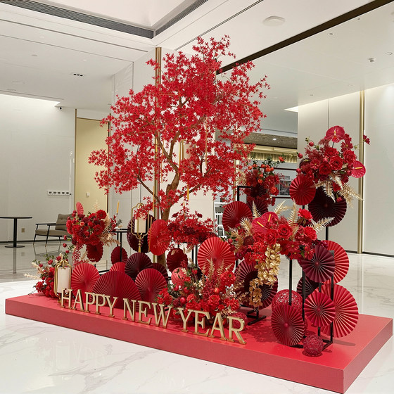 Red artificial floral ornaments, artificial flowers for landscaping, hotel company front desk, Spring Festival and New Year window decoration scene layout