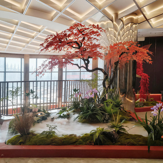 Large indoor landscaping with simulated green plants