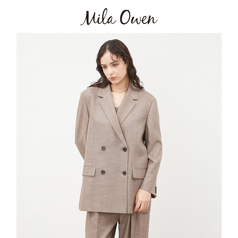 Mila Owen 24年春夏季新款休闲通勤气质中长款宽松西装外套女士 - 图1